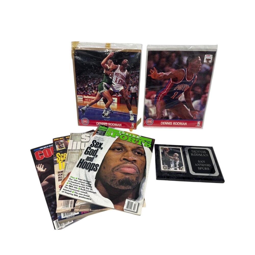 Dennis Rodman Collectors Lot Autographed Card glossy Photos magazines COA